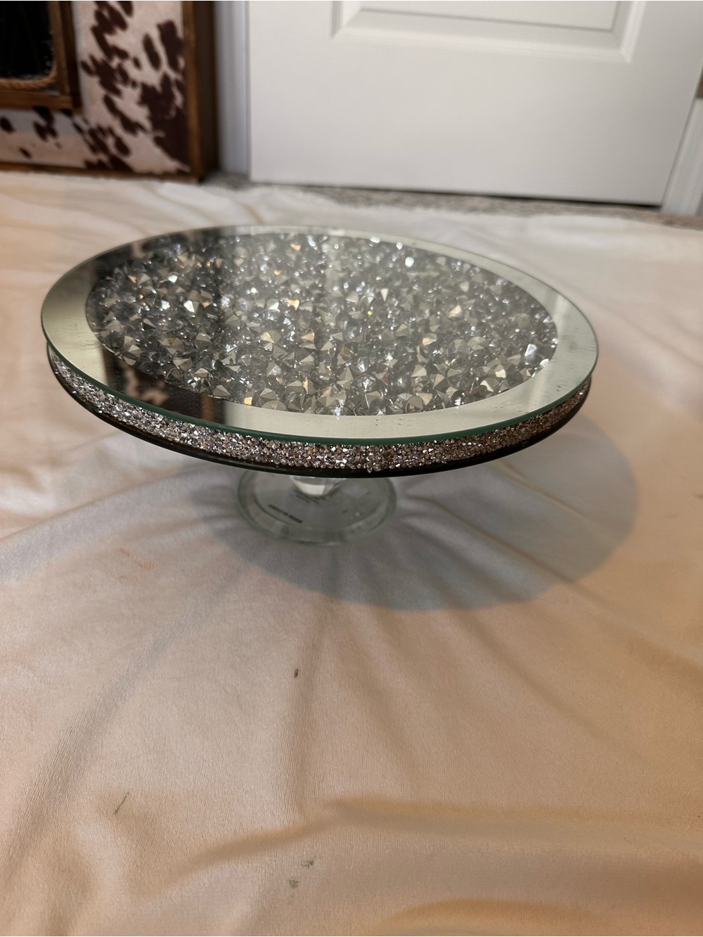 Crystal Embellished Glass Cake Stand - Silver Sparkle